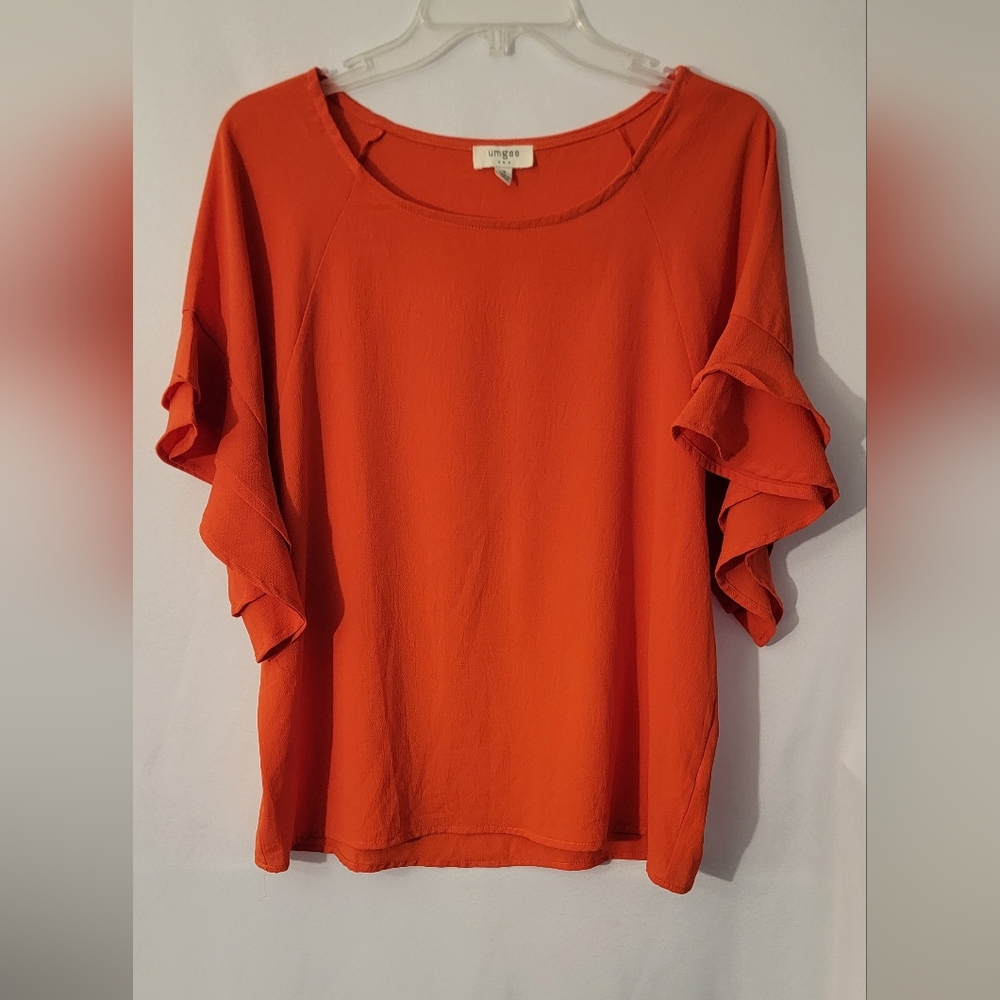 Umgee Orange Flutter Sleeve Blouse Size S